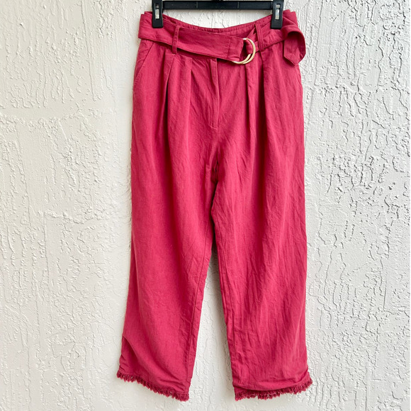 Tularosa Sophia Linen Blend High Waisted Tassel Fringe Hem Crop Pants Red Size M - Picture 2 of 9